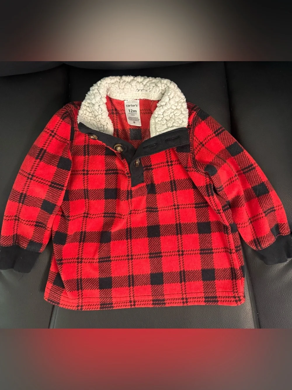Carter's 12M Red & Black Plaid Sherpa-Trim Pullover Sweater
